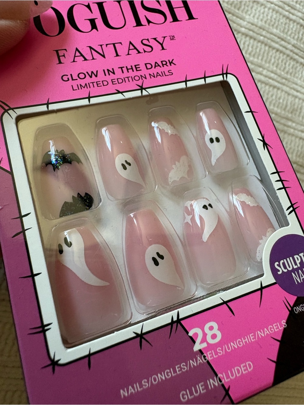 Kiss Voguish Fantasy Pink Glow-In-The-Dark Sculpted Nails with Ghost Halloween - Picture 6 of 7
